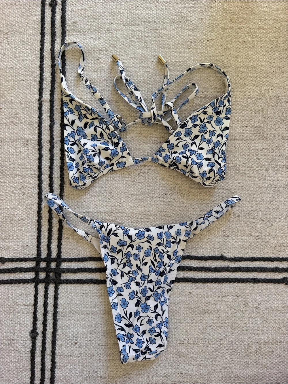 Monday Swimwear Blue Floral Triangle Bikini Set